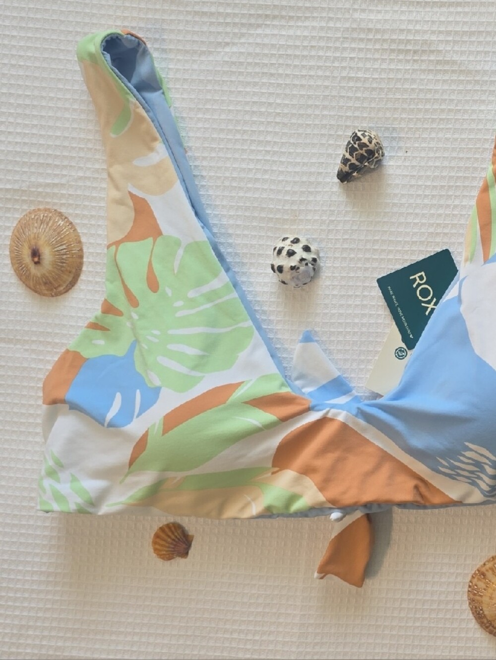 Roxy Side-Tie Bikini Bottom in Pastel Blue, Green & Tan